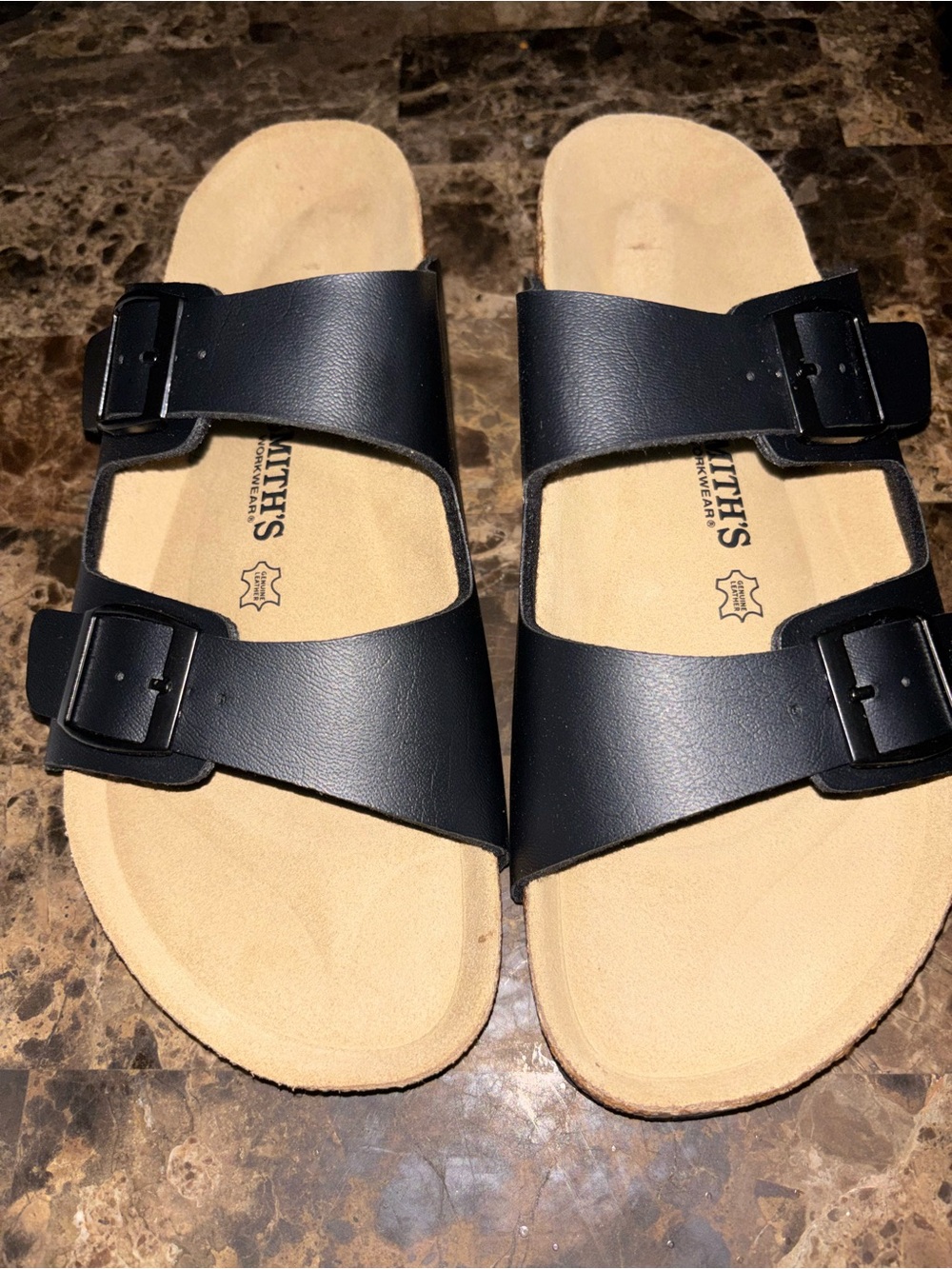 SMITH Black Double Buckle Slide Sandals
